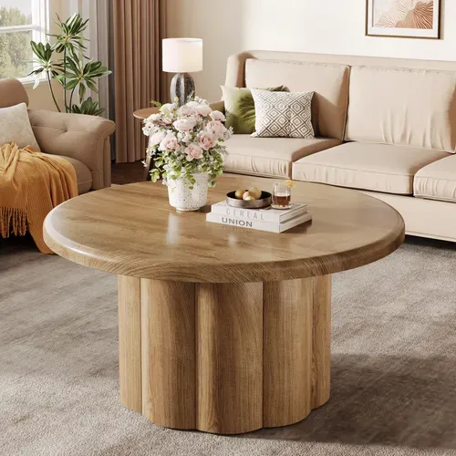 Table Basse Ronde De 80 Cm Pour Salon, Table Basse Ronde De Style Campagnard