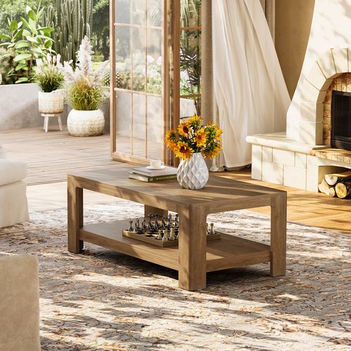Table Basse Rectangulaire De 120 Cm Avec Rangement à 2 Niveaux, Table Centrale En Bois Pour Salon