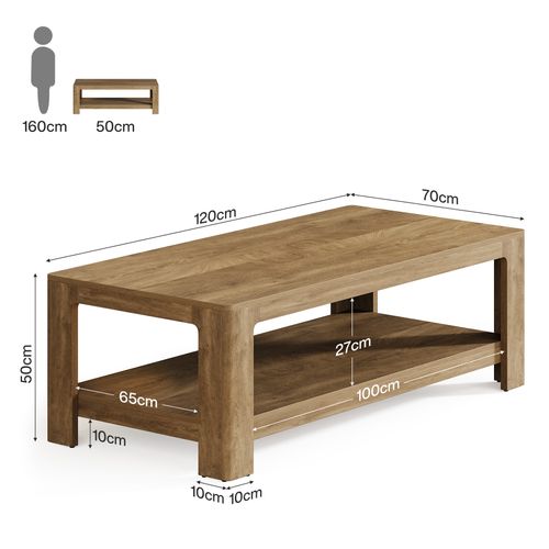 Table Basse Rectangulaire De 120 Cm Avec Rangement à 2 Niveaux, Table Centrale En Bois Pour Salon