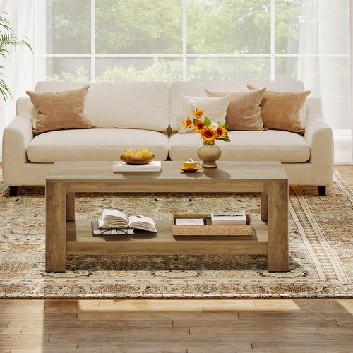 Table Basse Rectangulaire De 120 Cm Avec Rangement à 2 Niveaux, Table Centrale En Bois Pour Salon