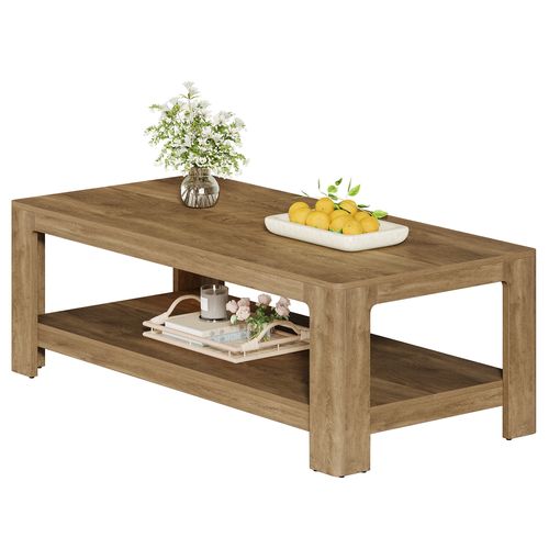 Table Basse Rectangulaire De 120 Cm Avec Rangement à 2 Niveaux, Table Centrale En Bois Pour Salon