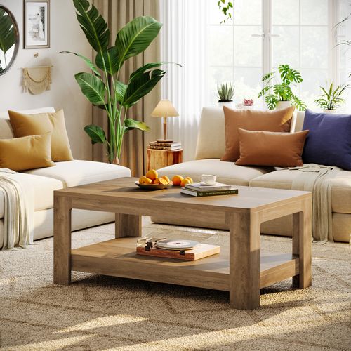 Table Basse Rectangulaire De 120 Cm Avec Rangement à 2 Niveaux, Table Centrale En Bois Pour Salon
