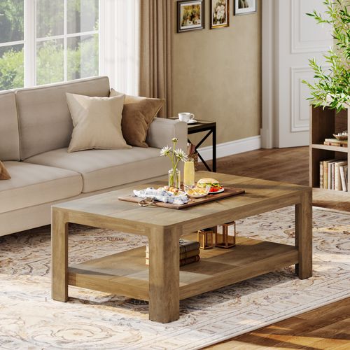 Table Basse Rectangulaire De 120 Cm Avec Rangement à 2 Niveaux, Table Centrale En Bois Pour Salon