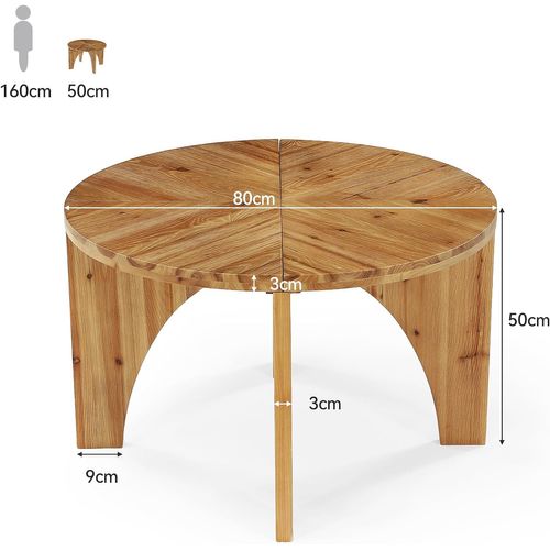Table Basse Ronde En Bois Massif De 80 Cm, Table Centrale De Style Campagnard Avec Pieds Incurvés