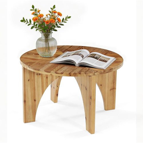 Table Basse Ronde En Bois Massif De 80 Cm, Table Centrale De Style Campagnard Avec Pieds Incurvés