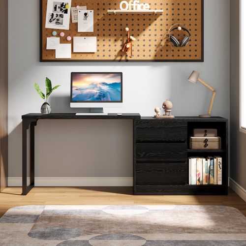 Bureau D'ordinateur En Forme De L Avec Tiroirs Et Étagères, Bureau D'angle Réversible