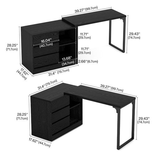 Bureau D'ordinateur En Forme De L Avec Tiroirs Et Étagères, Bureau D'angle Réversible