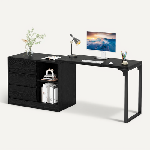 Bureau D'ordinateur En Forme De L Avec Tiroirs Et Étagères, Bureau D'angle Réversible