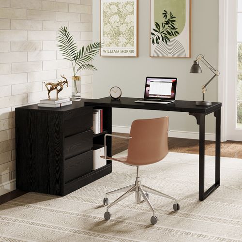 Bureau D'ordinateur En Forme De L Avec Tiroirs Et Étagères, Bureau D'angle Réversible