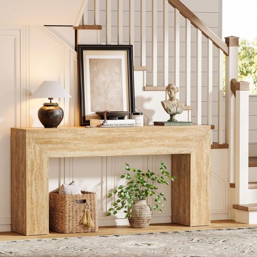 Table D'entrée De 160 Cm,  Avec Finition Imitation Travertin Et Pieds Robustes