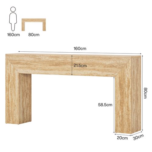 Table D'entrée De 160 Cm,  Avec Finition Imitation Travertin Et Pieds Robustes