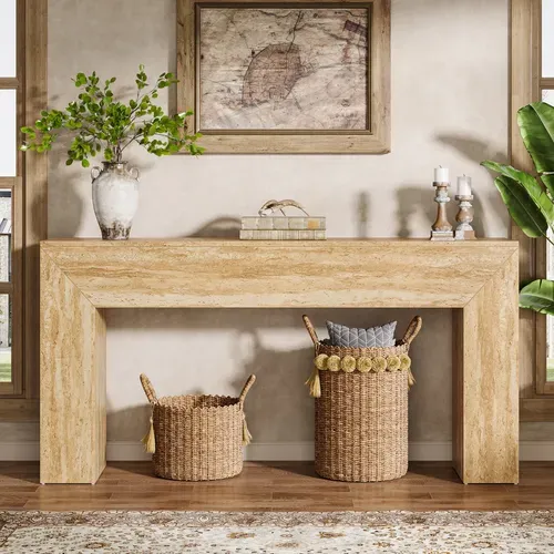 Table D'entrée De 160 Cm,  Avec Finition Imitation Travertin Et Pieds Robustes