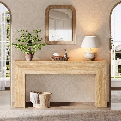 Table D'entrée De 160 Cm,  Avec Finition Imitation Travertin Et Pieds Robustes