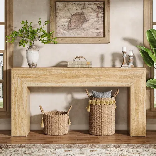 Table D'entrée De 160 Cm,  Avec Finition Imitation Travertin Et Pieds Robustes