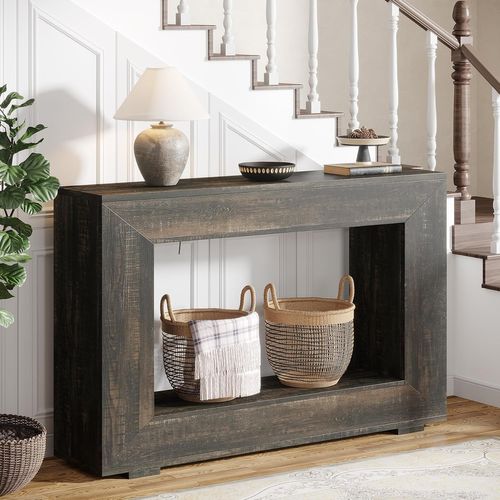 Console 120 Cm, Table D'appoint Avec Rangement, Table D'entrée Moderne Noire