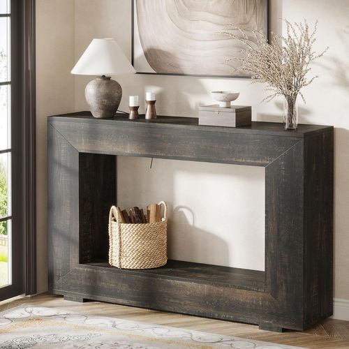 Console 120 Cm, Table D'appoint Avec Rangement, Table D'entrée Moderne Noire