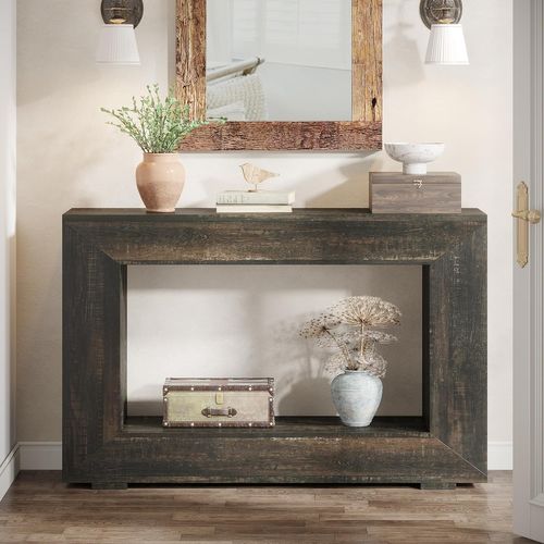 Console 120 Cm, Table D'appoint Avec Rangement, Table D'entrée Moderne Noire