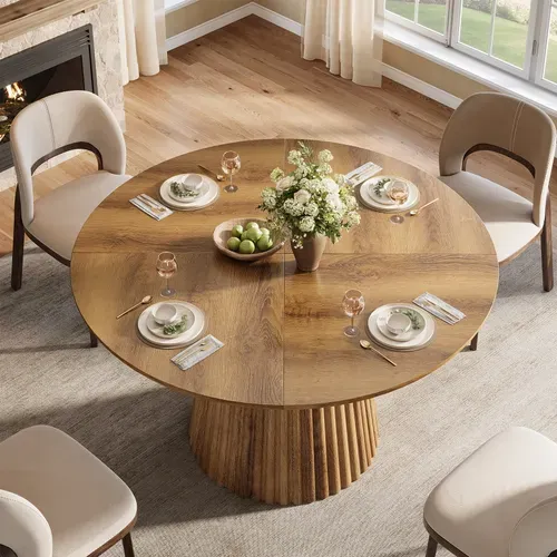 Table De Salle à Manger Ronde Pour 4 à 6 Personnes, Table De Cuisine De Style Campagnard De 120 Cm