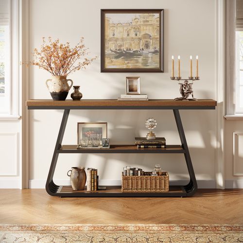Console à 3 Niveaux Avec Étagères, Table D'entrée Pour Salon