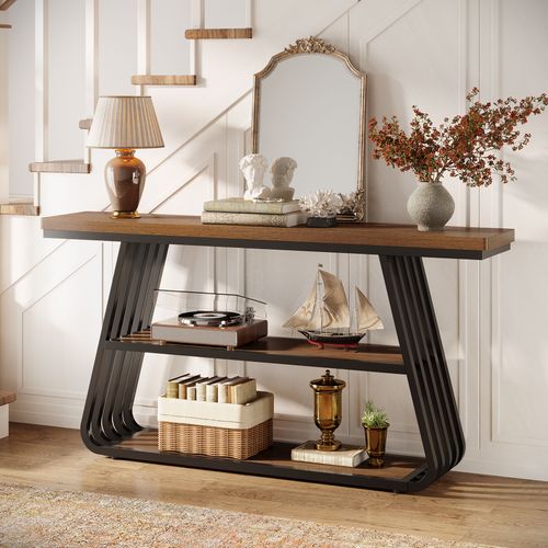 Console à 3 Niveaux Avec Étagères, Table D'entrée Pour Salon