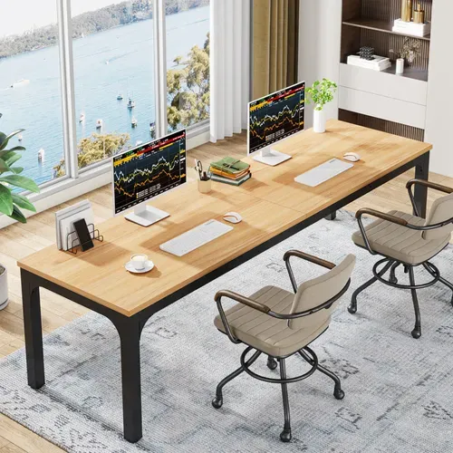 Bureau Pour 2 Personnes, Bureau D'ordinateur Extra Long De 200 Cm, Poste De Travail Double