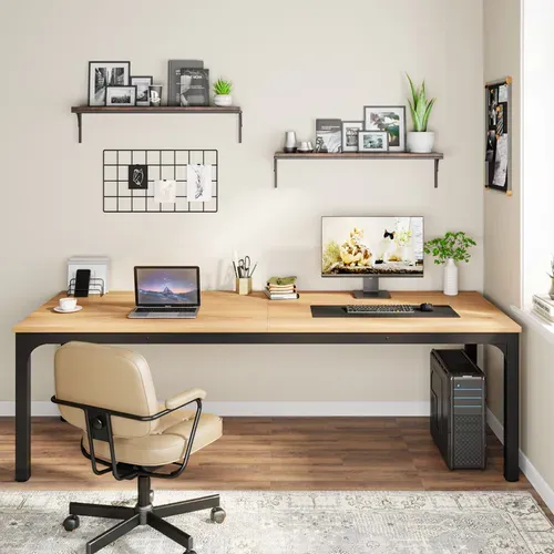 Bureau Pour 2 Personnes, Bureau D'ordinateur Extra Long De 200 Cm, Poste De Travail Double