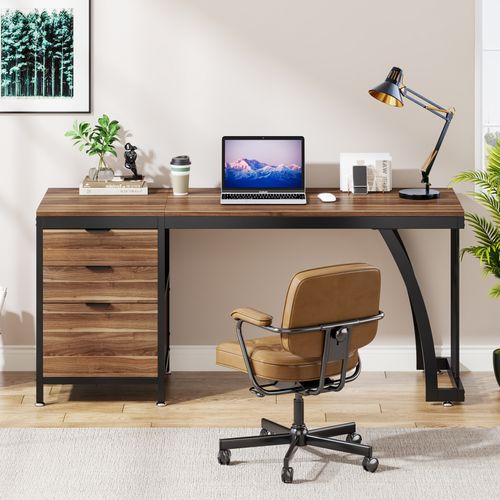 Bureau D'ordinateur à 3 Tiroirs, Bureau Industriel Pour PC, Table De Travail Avec Rangement