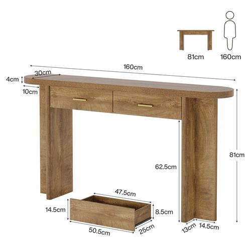 Console Ovale Incurvée De Style Campagnard Avec 2 Tiroirs, 160 Cm, Avec Rangement