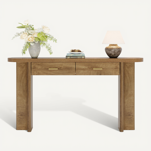 Console Ovale Incurvée De Style Campagnard Avec 2 Tiroirs, 160 Cm, Avec Rangement