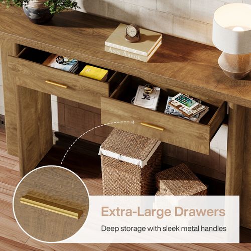 Console Ovale Incurvée De Style Campagnard Avec 2 Tiroirs, 160 Cm, Avec Rangement