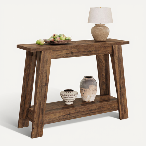 Console De Style Campagnard De 105 Cm, Table D'entrée à 2 Niveaux Avec Rangement