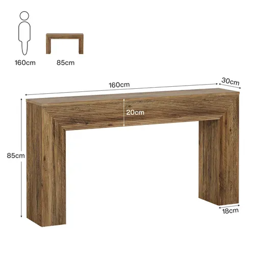 Console De 160 Cm, Table D'appoint Rustique Cannelée à Placer Derrière Un Canapé Dans Une Entrée