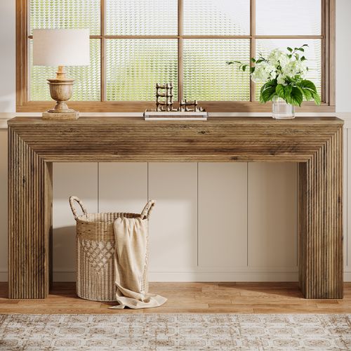 Console De 160 Cm, Table D'appoint Rustique Cannelée à Placer Derrière Un Canapé Dans Une Entrée