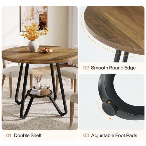 Table De Salle à Manger Ronde Avec Double Étagère, Petite Table De Cuisine Pour 2 Personnes