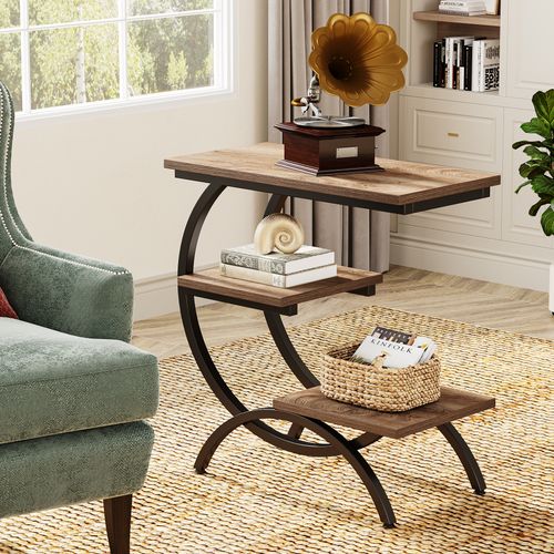 Table D'appoint Étroite Avec 3 Étagères De Rangement, Style Industriel, En Forme De C