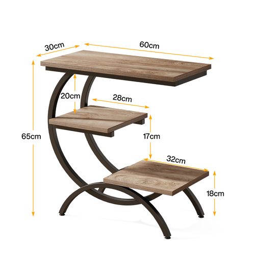 Table D'appoint Étroite Avec 3 Étagères De Rangement, Style Industriel, En Forme De C