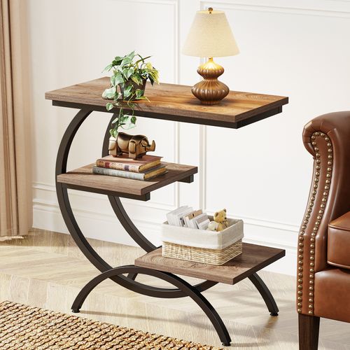 Table D'appoint Étroite Avec 3 Étagères De Rangement, Style Industriel, En Forme De C