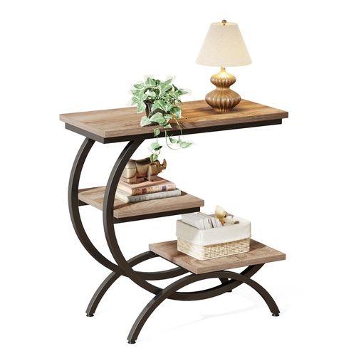 Table D'appoint Étroite Avec 3 Étagères De Rangement, Style Industriel, En Forme De C