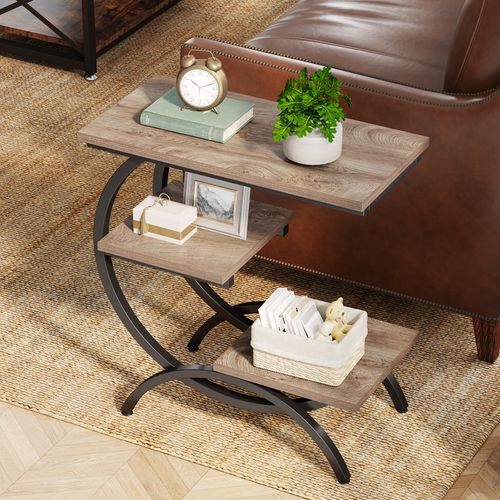 Table D'appoint Étroite Avec 3 Étagères De Rangement, Style Industriel, En Forme De C