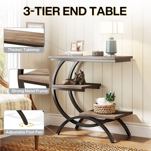 Table D'appoint Étroite Avec 3 Étagères De Rangement, Style Industriel, En Forme De C
