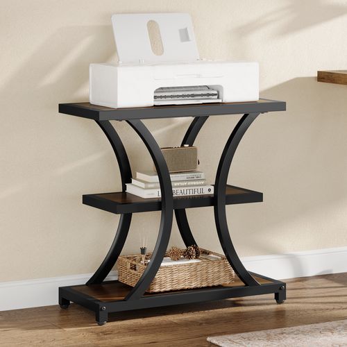Table D'appoint Avec Rangement, Table Basse à 3 Niveaux Avec Design Géométrique En Métal