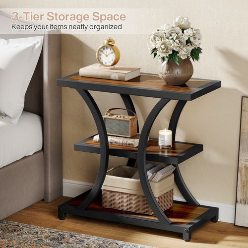 Table D'appoint Avec Rangement, Table Basse à 3 Niveaux Avec Design Géométrique En Métal