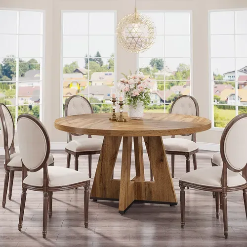 Table à Manger De Style Campagnard, Table Ronde De 120 Cm Pour 4 Personnes Rustique