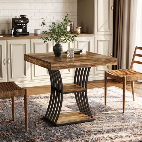 Table à Manger Carrée De 80 Cm Pour 2 Personnes, Table De Cuisine à 2 Niveaux Avec Rangement