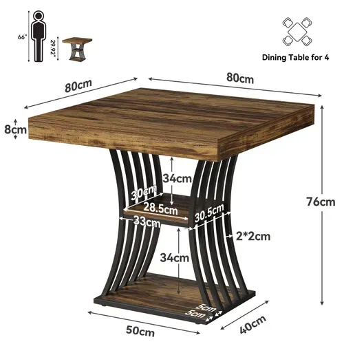 Table à Manger Carrée De 80 Cm Pour 2 Personnes, Table De Cuisine à 2 Niveaux Avec Rangement