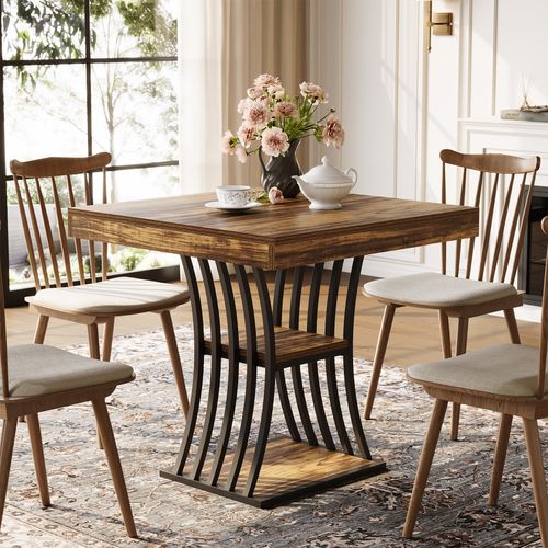 Table à Manger Carrée De 80 Cm Pour 2 Personnes, Table De Cuisine à 2 Niveaux Avec Rangement