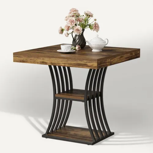 Table à Manger Carrée De 80 Cm Pour 2 Personnes, Table De Cuisine à 2 Niveaux Avec Rangement