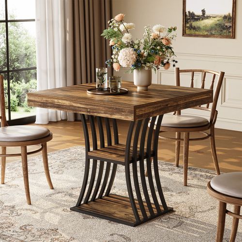 Table à Manger Carrée De 80 Cm Pour 2 Personnes, Table De Cuisine à 2 Niveaux Avec Rangement
