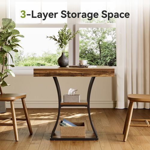 Table à Manger Carrée De 80 Cm Pour 2 Personnes, Table De Cuisine à 2 Niveaux Avec Rangement