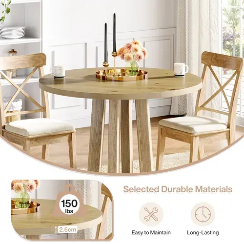 Table à Manger Ronde Pour 2 à 4 Personnes, Table De Cuisine Ronde, 80 Cm, Marron Rustique